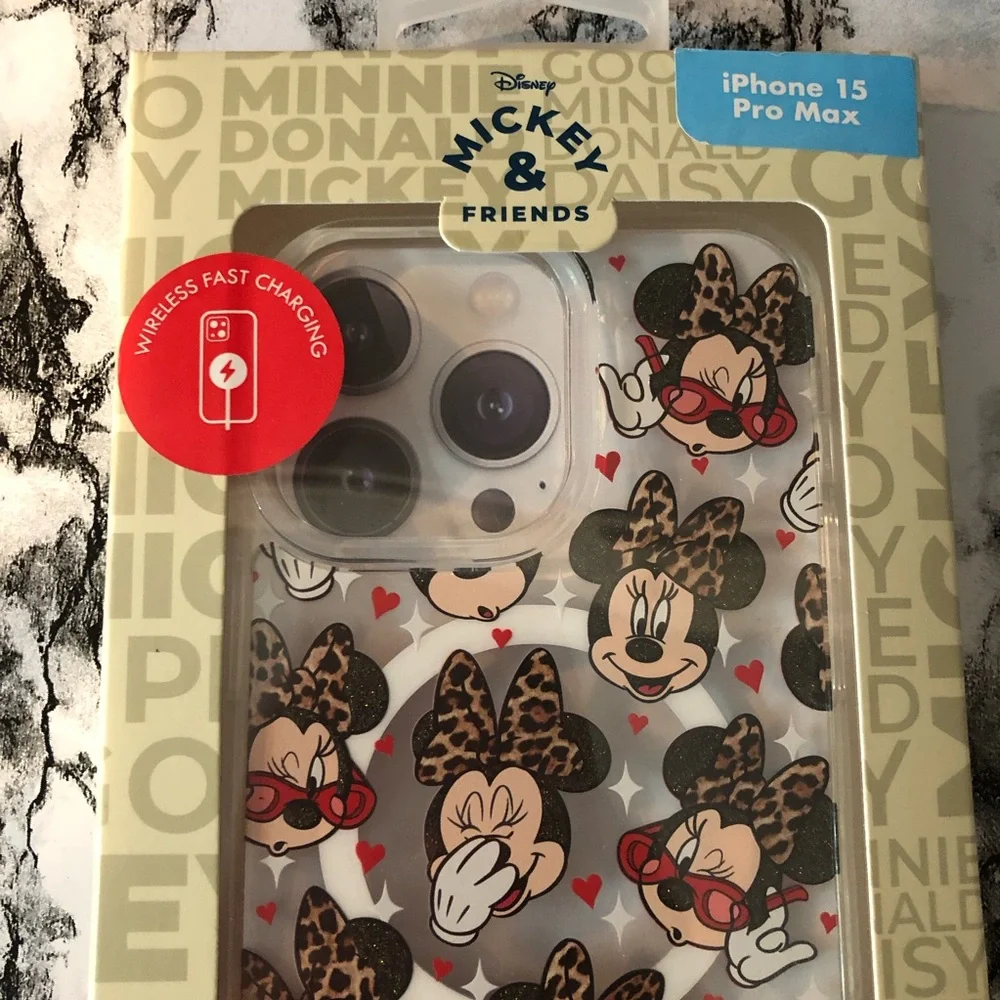 Disney Minnie Mouse Leopard Red Hearts iPhone 15 Pro‎ Max Phone Case New